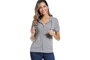 MISS MOLY Damen Kurzarm Kapuzenpullover Sweatjacke Hoodie Sweatshirt mit Reissverschluss