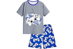PASHOP Summer Pyjamas Boys Short Sleeve Pyjamas Boys Set Pyjama Bottoms with Pockets Pyjamas Children