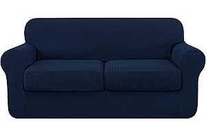 subrtex 2-Seater Sofa Cover with 2 Separate Cushion Covers, Stretch Sofa Slipcover Replacement Furniture Protector (Loveseat, Navy)