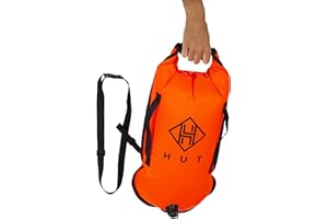 Hut Premium Swim Buoy Sac étanche Flotteur de remorquage et Sac étanche pour nageurs en Eau Libre, triathlètes. Bouée de Sauvetage Haute visibilité, Deux Chambres à air pour être vu en sécurité.