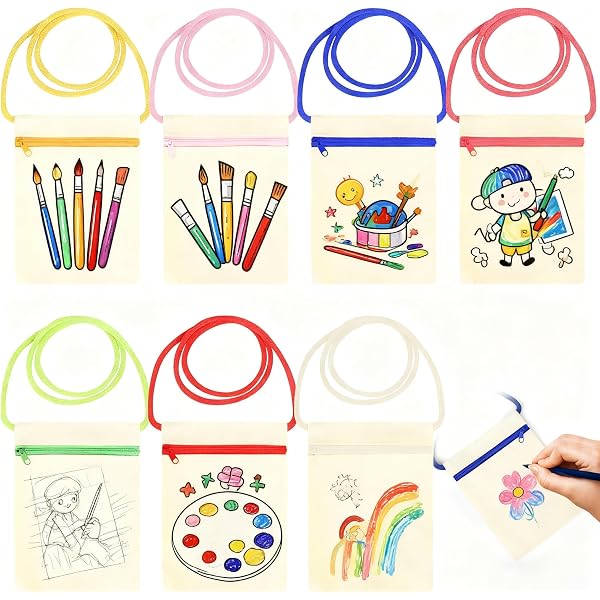 HXSYKJDM Lot De 15 Sacs En Tissu Vierges à Peindre 21x12cm Avec Fermeture Éclair - Multicolores Pour Bricolage Enfants