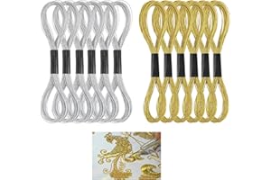 GURFZCYUOO 12pcs Skeins Glitter Embroidery Floss Metallic Embroidery Thread Sewing Cross Stitch Threads Gold and Silver Polyester Friendship Bracelets Thread for DIY Embroidery and Crafts Threads