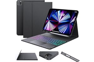 ‎EARTO Earto Case with Keyboard for iPad Air 13 Inch (M3 2025/M2 2024), 3-Zone Lighting with 7 Colours, iPad Pro 12.9 Keyboard with Touchpad, QWERTZ Layout for Air 13/Pro 12.9 6/5/4/3 Gen (2018-2022), Black