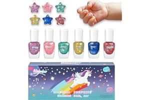 Aieenjor Kinder-Nagellack Set, 6 Glitzer-Regenbogenfarben, Wasserbasis, Ungiftig