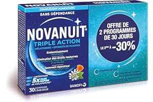 NOVASANTÉ Novanuit Sommeil Triple action - Comprimés Sans Dioxide de Titane - 2 Mois de TRAITEMENT - Lot de 2 Boites de 30 Comp (2)