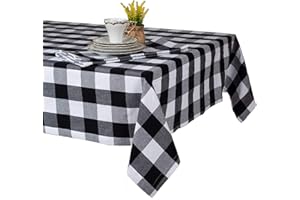 ASQUARE Tovaglia da tavolo in cotone da 140 x 240 cm, robusta, in tessuto lavabile da 220 g/m², a quadretti neri