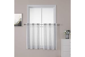 LinTimes 2 Panels Voile Curtains,Sheer Cross Linen Textured Decorative Ring Rod Pocket Panels Curtains for Bedroom Livingroom Nursery Room W27 x L24 Inch Grey