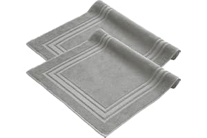 Komfortec Lot de 2 Tapis de Bain, en Tissu éponge, lavables, 600 g/m² et 100% Coton Absorbant et à séchage Rapide, Gris, 50 x 70 cm