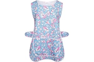 INDX-Clothing Ladies Floral Home Work Tabard Apron with Single Large Front Pocket