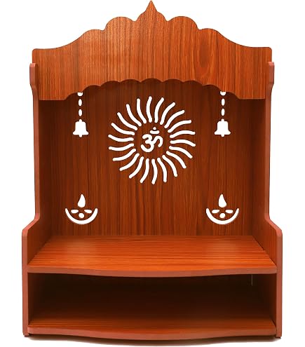 Amilav Pooja Mandir Aus Holz – Wand- Oder Tisch-Tempel Mit LED-Beleuchtung (H 45.7cm), Für Zuhause Oder Büro