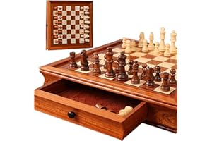 MZSX Juego de Ajedrez con Tablero Magnético, Cajón, Ajedrez Mediano Dos en uno, Madera Maciza magnética, Regalo Decorativo