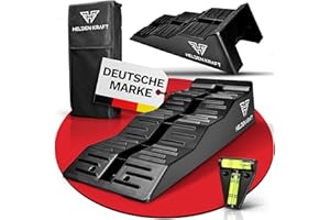 HELDENKRAFT® Auffahrkeile für Wohnmobil [2x Keile inkl. Zubehör] - 3-stufige Ausgleichskeile [bis 10cm] mit Anti-Rutsch-Rillen für Camper, Wohnwagen oder Caravan [bis 13,5 t] - mit Wasserwaage