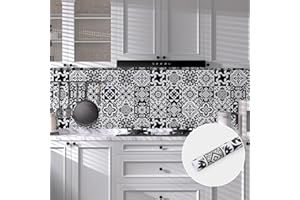 Abyssaly Vinilos Azulejos Adhesivos Baño Cocina, Vinilo Adhesivos Pared Cocinas Blanco y Negro, Baldosas Pared Baños Decoracion Vintage 44 x 1000 cm
