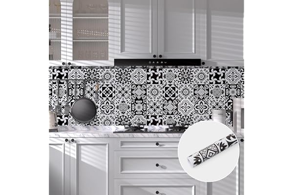 Abyssaly Credence Adhesive pour Cuisine Noir, Imperméable Credence Adhesive Stickers Carrelage, Autocollant Carrelage pour Cuisine Bain Chambre Placard Salle Salon 30cm X 300cm