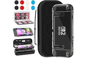 RHOTALL Custodia da trasporto per Nintendo Switch 2 2025, custodia portatile con 10 slot per schede di gioco, interruttore protettivo rigido trasparente 2, scatola nera trasparente per 12 carte