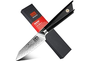 SHAN ZU Damastmesser Schälmesser Obstmesser scharf 9,3 cm Gemüsemesser Küchenmesser, AUS-10 Japanischem Damaststahl 67-Schicht Damaszener Stahl Twill Muster Fruchtmesser mit G10 Griff - GYO Series