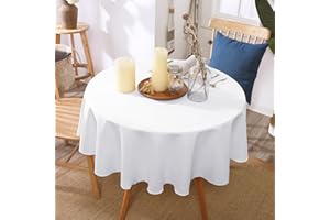 Deconovo Tischwäsche Wasserabweisend Lotuseffekt Tischtuch Tischdecke Wasserabweisend Tischwäsche Lotuseffekt Tischtücher, Rund, 160cm, Weiß, 1 Stück