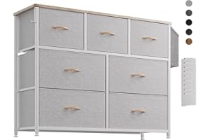 PURFINO Cassettiera in Tessuto - Cassettiere Stoffa con 7 Grandi Cassetti, Etichette, Tasca Laterale e Gancio per Soggiorno, Corridoio, Camera da Letto