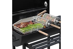 IVTIVFU Grill Basket Set (3PCS, 1 Rectangular + 2 Round) with Removable Wooden Handle, 304 Stainless Steel, Grilling Accessories for Fish Shrimp Vegetables, Gifts for Men Dad, Outdoor BBQ Camping