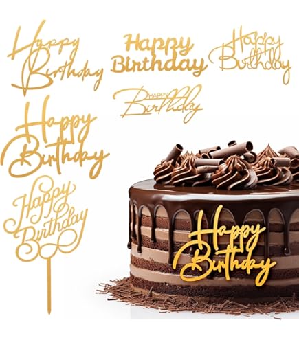 CakeDeco Taarttopper Happy Birthday Sierlijk - Spiegel Goud