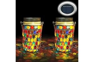 TOTHDATE 2PCS Mosaic Solar Lights Outdoor Garden, On/Off Glass Hanging Solar Light Solar Mosaic Lanterns Lights IP65 Waterproof for Garden Table Lawn Path Courtyard Deck Fence, Red Mosaic Glass