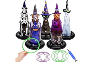 POPTREND Halloween Ring Toss Game Set, 16pcs Inflatable Witch Hat Toss Games Inflatable Rings with Air Pump for Kid Family School Party Favor Outdoor Indoor Halloween Toss Game Toys Gifts