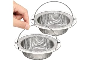 Tahbarshi 2er-Pack Abflusssieb Edelstahl, Verstopfungsschutz Küche Waschbecken Sieb Abfluss Spüle mit Griff, 11 x 7.5 x 2 cm