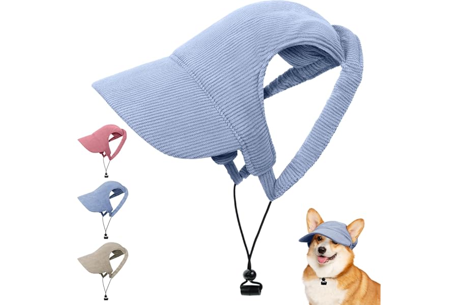 OFFCUP Dog Baseball Cap, Adjustable Summer Dog Sun Protection Hat with Ear Holes, Pet Cat Hat Visor Cap, Lightweight Puppies Bucket Hats for Puppy Small Medium Large Dogs Cats (Blue, M)