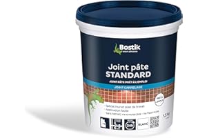 Bostik - Joint de Carrelage Prêt à l'Emploi - Mur et Plan de Travail - Joint en Pâte Blanc - Pôt de 1,5 kg