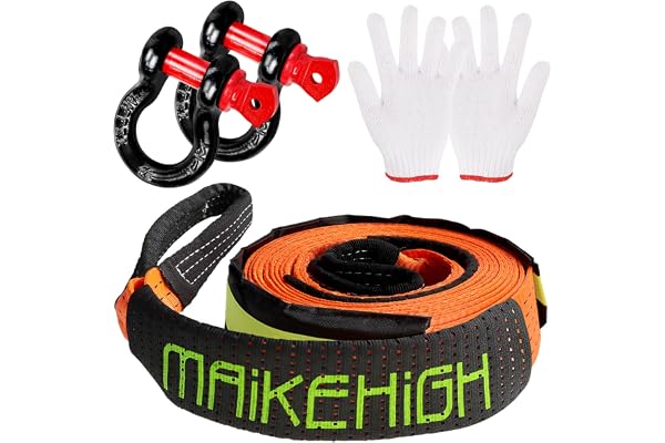 MAIKEHIGH Cordes de Remorquage 10 Tonnes 5M, Sangle de Remorquage Voiture Récupération pour Récupération Hors Route avec 2 Crochets Renforcés et 2 Gants
