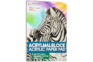 Tritart Carta acrilica A3, 400 g/m², blocco da colorare per colori acrilici