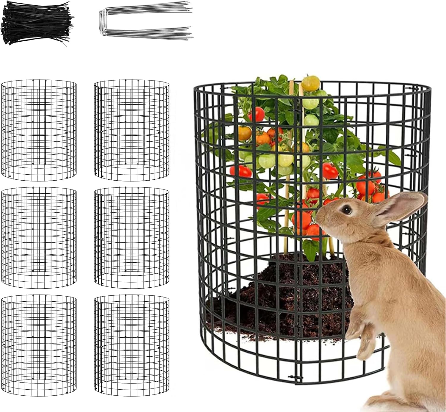 6/12 Pack Metal Plant Protector Cage, Reusable Rustproof Garden Plant Cover with Ground Stakes & Zip Ties, Animal Barrier for Vegetables Seedlings Strawberry Rose Shrubs, Indoor Outdoor (6pack)