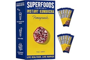 SUPERFOODS COMPANY Instant Kombucha Drink Powder - Pre + Probiotics Supplement Powder for Digestive Health & Energy Levels - Antioxidant Rich Gut Supplement - Vegan & Gluten Free - Pomegranate Flavour - (10 x 5g)