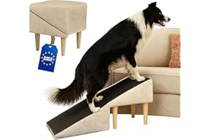 OUTENTIN Siège & Escalier pour Chien Antidérapant 2 en 1 – Rampe et Marches pour Chiens & Chats Âgés – Marche ou Fauteuil – Mobilier Pliable et Esthétique pour Intérieur - 36 cm de Hauteur, Beige