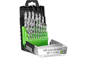 Pinava® Zestaw wierteł do drewna 1-13 mm [trwałe ostre i precyzyjne] 25-częściowy zestaw wierteł HSS-G - zestaw wierteł do drewna - zestaw wierteł do czystego wiercenia otworów 0,5 mm