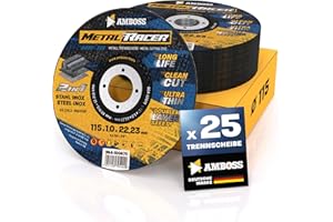 Lot de 25 disques à tronçonner pour métal - Diamètre : 115 x 1 x 22,23 mm - Le disque à tronçonner métal Metal Racer by AMBOSS WERKZEUGE est adapté pour l'acier et l'acier inoxydable, les disques à
