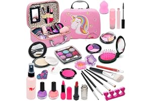 EVACOK Einhorn Kinderschminke Set Mädchen - 27PCS Waschbar Sichere Kosmetische Ungiftige Rollenspiel Makeup Spielzeug Mit für Kinder Prinzessin, Weihnachten Geburtstag Geschenk 4 5 6 7 8 9 10 Jahre