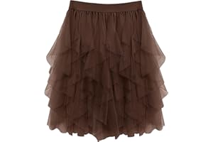 Wikoan Damen Tüllrock Kurz Petticoat Tütü Hoher Taillierter Faltenrock Unregelmäßig A-Linie Ballett Tutu Rock Midirock Sommerrock Tüllrock Karneval