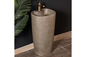 HARELA One Piece Freestanding Pedestal Sink, Ceramic Pedestal Sink for Bathroom, Floor-Standing Countertop Basin for Cloakroom Balcony, for Indoor and Outdoor