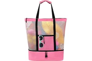 OZNTPCN Large Beach Bag Double Layer, Multipurpose Mesh Bag Tote Bag, Quick Dry Sand Bag Swim Bag with Insulated Storage for Picnic, Travel, Shopping and Gym