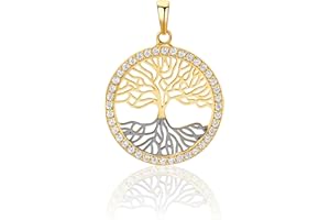 PRINS JEWELS 9 Karat Gelbgold Lebensbaum Amulett 375 Gold mit Zirkonia Steinen