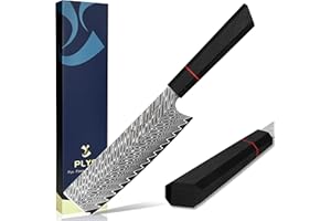 Plys Couteau de Cuisine Damas : Couteau de Chef Nakiri Lame 16.8 Cm 67 Couches d'Acier Damas, Avec Noyau en Acier Vg10, Manche G10, Couteau à Légumes Tranchant, Avec Coffret Cadeau