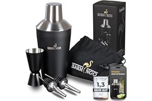 BARMINGO Cocktail Shaker Set [1,3 - SEHR GUT] - 500ml Edelstahl Cocktailshaker mit Bar Zubehör, Cocktail Set | Bar Set | Barkeeper Set | Cocktail Mix Set | Bar Geschenkset | Schwarz-Silber