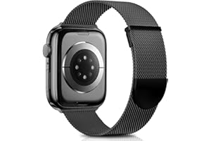 Higgs Replacement Strap Compatible with Apple Watch Strap 45 mm 44 mm 42 mm for Women / Men, Dual Magnetic Adjustable Bracelets for iWatch Series 7 6 SE 5 4 3 2 1, Black Smooth Stainless Steel Metal