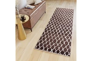 TAPISO Sari Alfombra de Pasillo por Metros Pelo Corto Suave Diseño Moderno Enrejado Marrón Alfombra de Salón Recibidor Habitación Dormitorio Oeko-Tex 70 x 130 cm