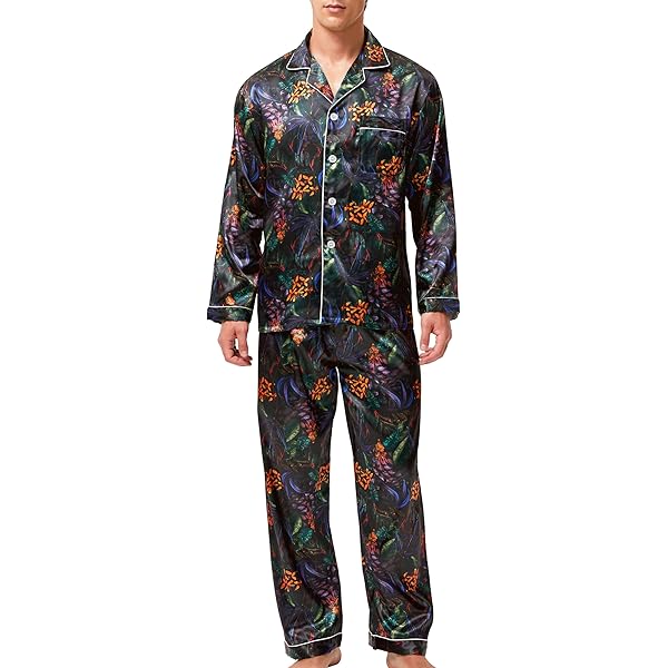RuanMM Satijnen pyjamaset met lange mouwen, zijdeachtige pyjama