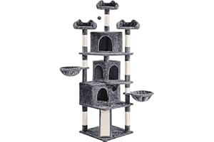 Yaheetech XXL Katzenkratzbaum 194 cm Katzenbaum Kletterbaum, Stabil mit Plüsch Sisalseil, Kratzbaum für Katzen deckenhoch Dunkelgrau