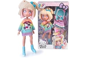 4SF - Hello Kitty Manga Fashion Unicorns, Muñeca Fashion Japonesa, Figura de 19,5 cm con 15 Puntos de Articulación, Incluye Falda Ra-Ra, Calentadores y Diadema con Orejas, Famosa (HKTF2000)