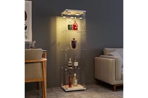 ‎FANYUSHOW FANYUSHOW Glasvitrine, Weißes Vertikales Glas, Moderne Glas-Holzvitrine, 4-stufige Glasvitrine für Sammlerstücke, Bücher, Wein, Büro, Wohnzimmer, Küche, 164 x 42,5 x 36,5 cm, mit Licht