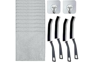 Bzzerumy 10 paños multiusos de alambre para lavar platos húmedos y secos, 4 cepillos de limpieza de esquinas de cerdas duras, reutilizables (plata)